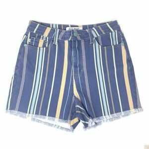 Judy Blue High Waist Vertical Stripe Frayed Hem Denim Women's Shorts Size M